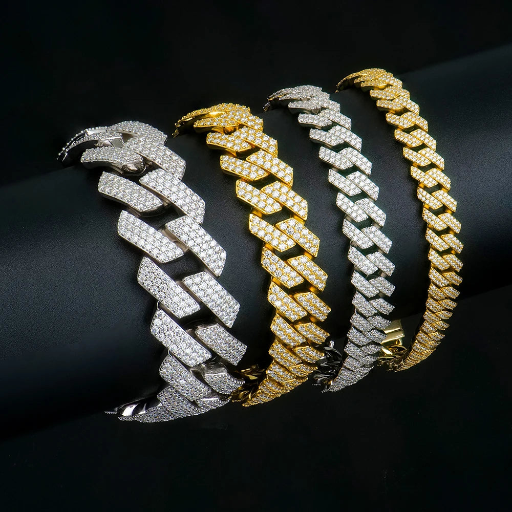 Miami Iced Out VVS Moissanite Diamond Cuban Link Chain Bracelet 8-20mm Sharp Style 925 Silver White Gold 18k Gold Plated for Men
