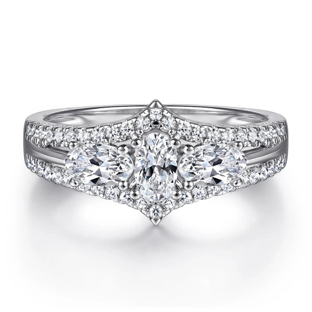 Luxury Jewelry Custom Design Supplier 925 Sterling Silver Oval Cut Rhodium Plated AAA Zircon Tarnish Resistant Ring for Women
