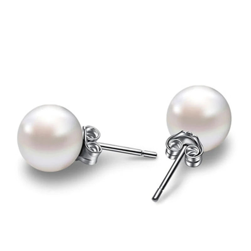 Dainty 925 Silver Plated 10MM Pearl Stud Earring Jewelry for Women