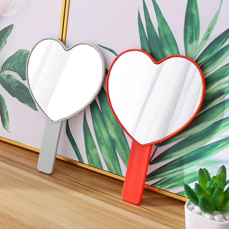 Custom Logo Pocket Handheld Makeup Mirror Plastic Portable Mini Pink Heart Hand Vanity Makeup Mirror