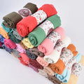90x180cm Crinkle Cotton-Like Polyester Scarf Solid Color Long Shawl with Short Tassels Lightweight All-Season Wrap for Women
