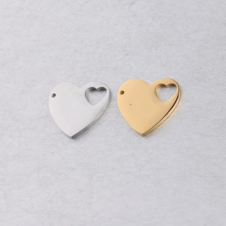 Dropshipping Stainless Steel Charms Hearts Stamping Blank Plates Pendant Connector for Engraving Jewelry Making DIY Accessory