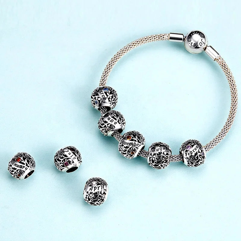 Sterling Silver Birthstone Charm Silver Diy Beads and Charms for Jewelry Making
