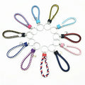 Wholesale Men's Luxury Color Leather Eco-Friendly Foldable Metal Car Keychains with Custom Logo Braided Rope Double Loop Design