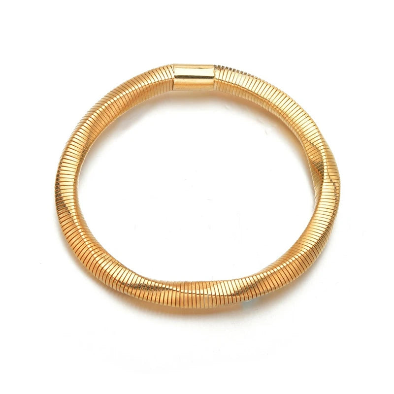 Women Jewelry 18k Gold Plated Spring Elastic Adjustable Bracelet