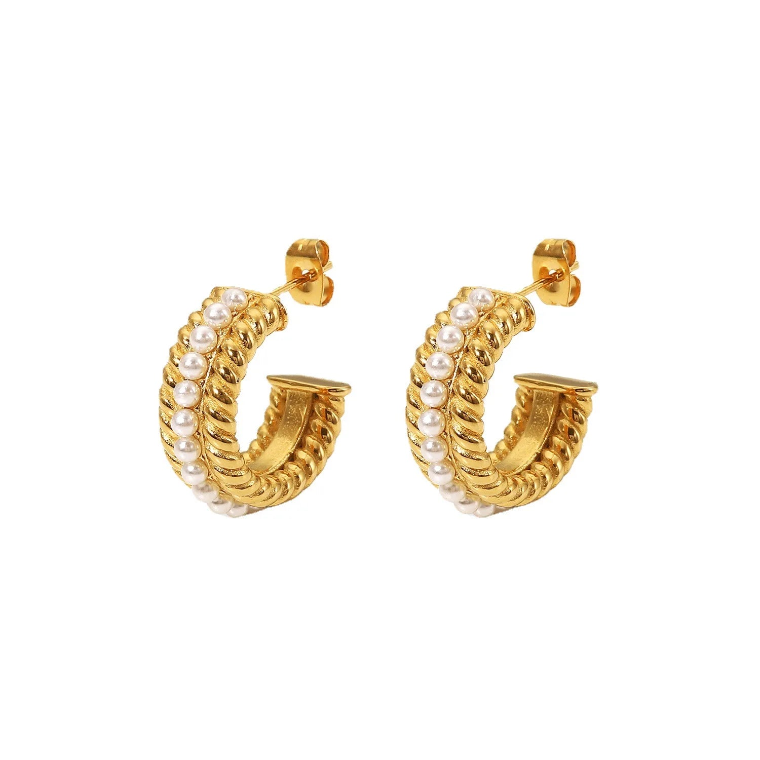Hot Selling 18k Gold Plated Stainless Steel Earrings Statement Pear Chunky Cc Pearl Earrings for Women