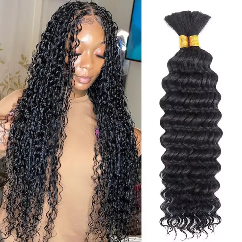 100g Human Braiding Hair Bundle Deep Wave Bulk Human Hair Bundles for Braiding No Weft Curly Hair Bulk for Boho Braids