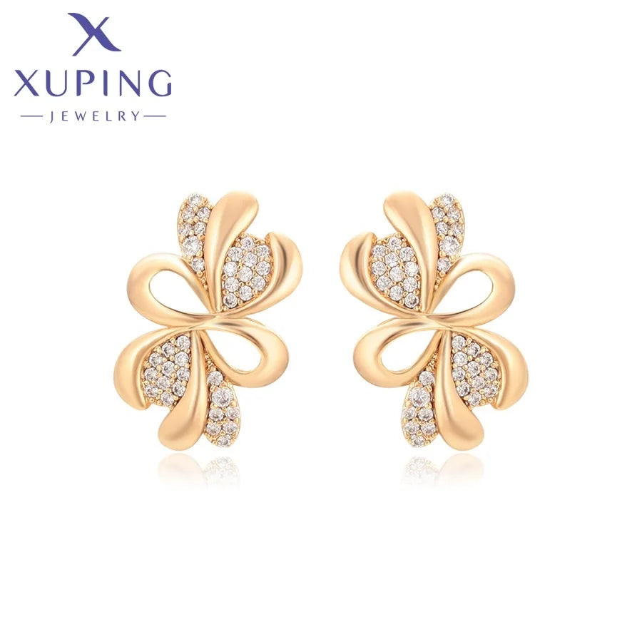 X001098880 XUPING Jewelry 14k Gold Plated Color Copper Buckle Huggie Flower Women Earring