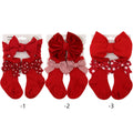 Korean Version Ins Style Full Moon Hundred Days Photo Red Bow Headband Socks Set Babies Christmas Children's Crew Knitted