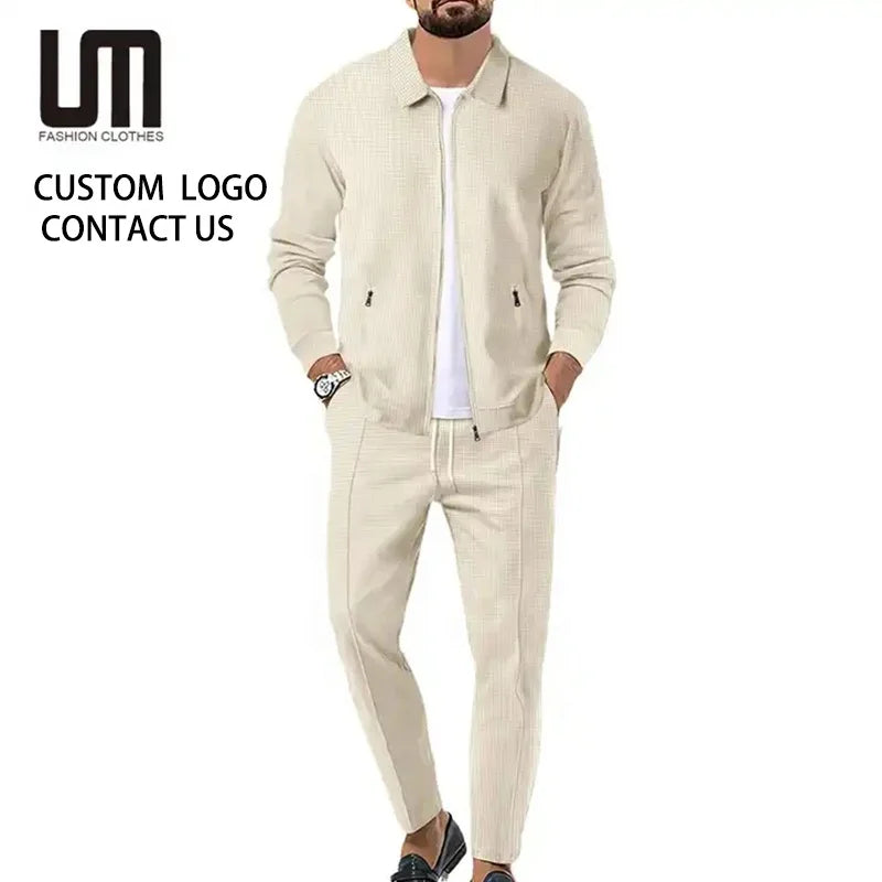 Liu Ming Hot Selling Products Autumn Men Clothing Casual Suit Zipper Jacket Two Piece Long Pants Set
