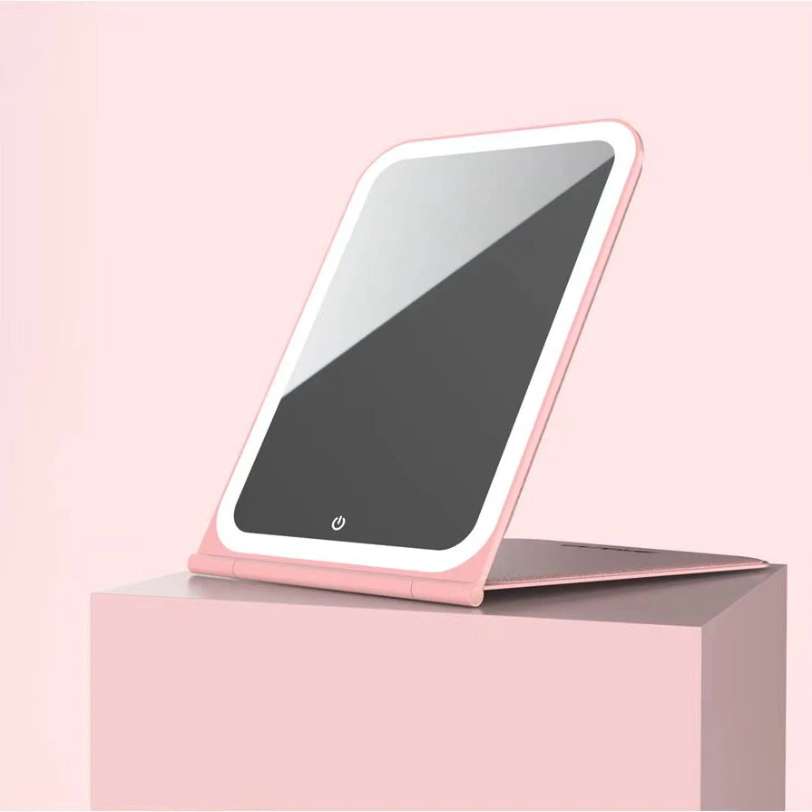 Hot Selling Rechargeable USB Foldable Compact LED Desktop Bronze Cosmetic Makeup Mirror Single Personalized Soft Natural Light