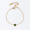 2025 Latest Stainless Steel 18K Gold Plated Emerald Green Cubic Zircon Heart Pendant Link Chain Women Bracelet