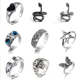 Vintage Punk Carved Eyes Ring Finger Jewelry Hip Hop Rock Culture Ring Unisex Women Male Party Metal Rings Accessories