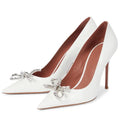Support Custom LOGO Elegant White Wedding Shoes Pointed Heels Party Shoes Thin Heels Women Pumps Dress Shoes