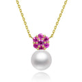925 Sterling Silver Link Chain Pendant Necklace with Freshwater Flower Shape Mother of Pearl Birthday Gift