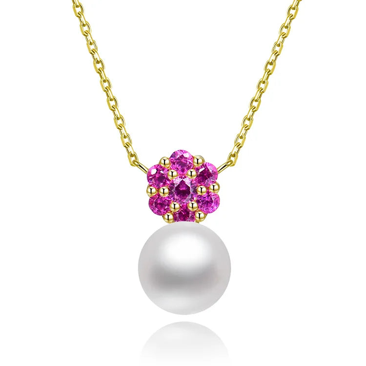 925 Sterling Silver Link Chain Pendant Necklace with Freshwater Flower Shape Mother of Pearl Birthday Gift