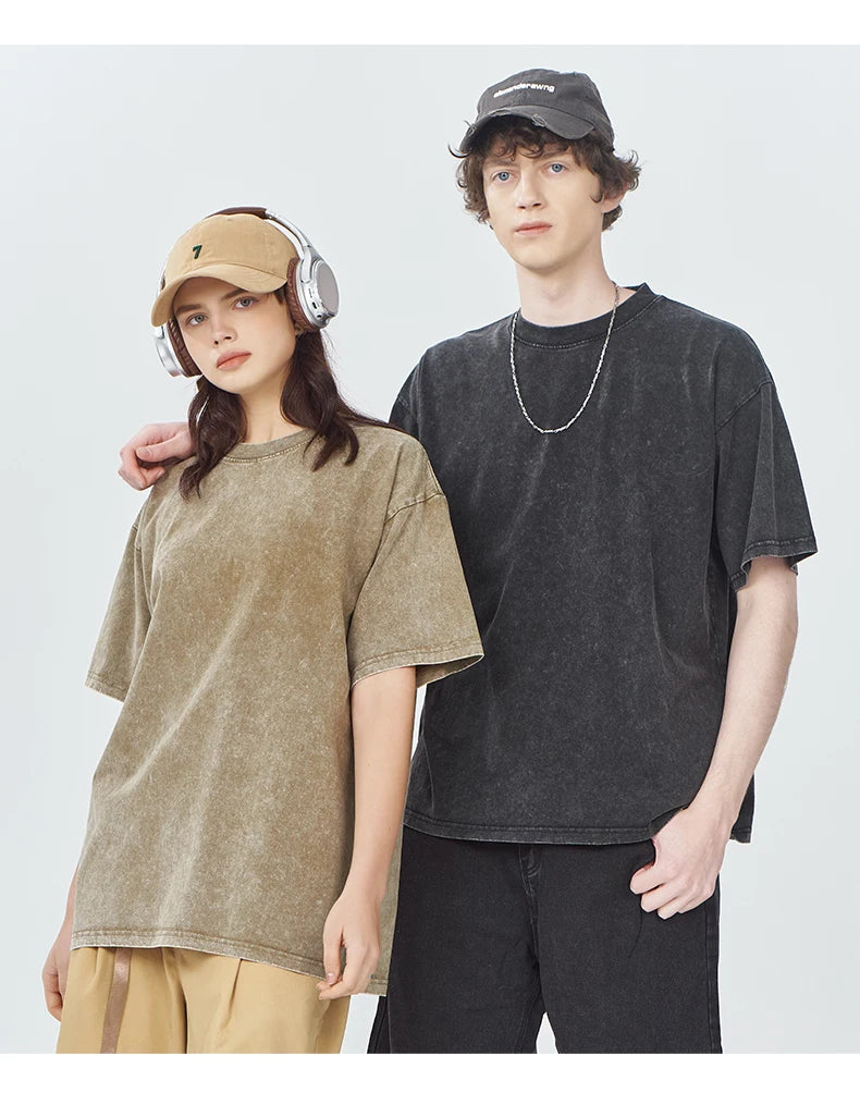 Factory-Produced 250g Fried Snow Retro Heavy Cotton Short-Sleeved T-Shirt Customizable Oversized Fit for Men/Women 100% Cotton