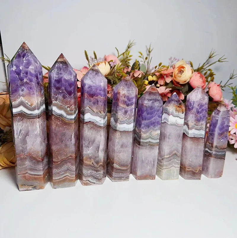 Wholesale Natural High Quality Mexico Agate Crystal Tower Amethyst Quartz Point Wand for Decoration