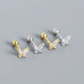 White Zircon Jewelry Butterfly Flower 18K Gold Dainty 925 Sterling Silver Stud Earrings Screw Back