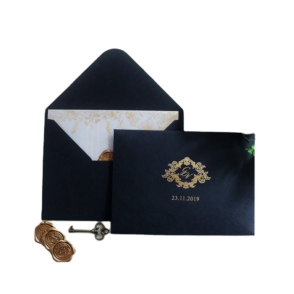 Beautifully Vellum Paper Transparent Acrylic Hot Stamping Printing Wedding Invitations Cards with Wax Seal