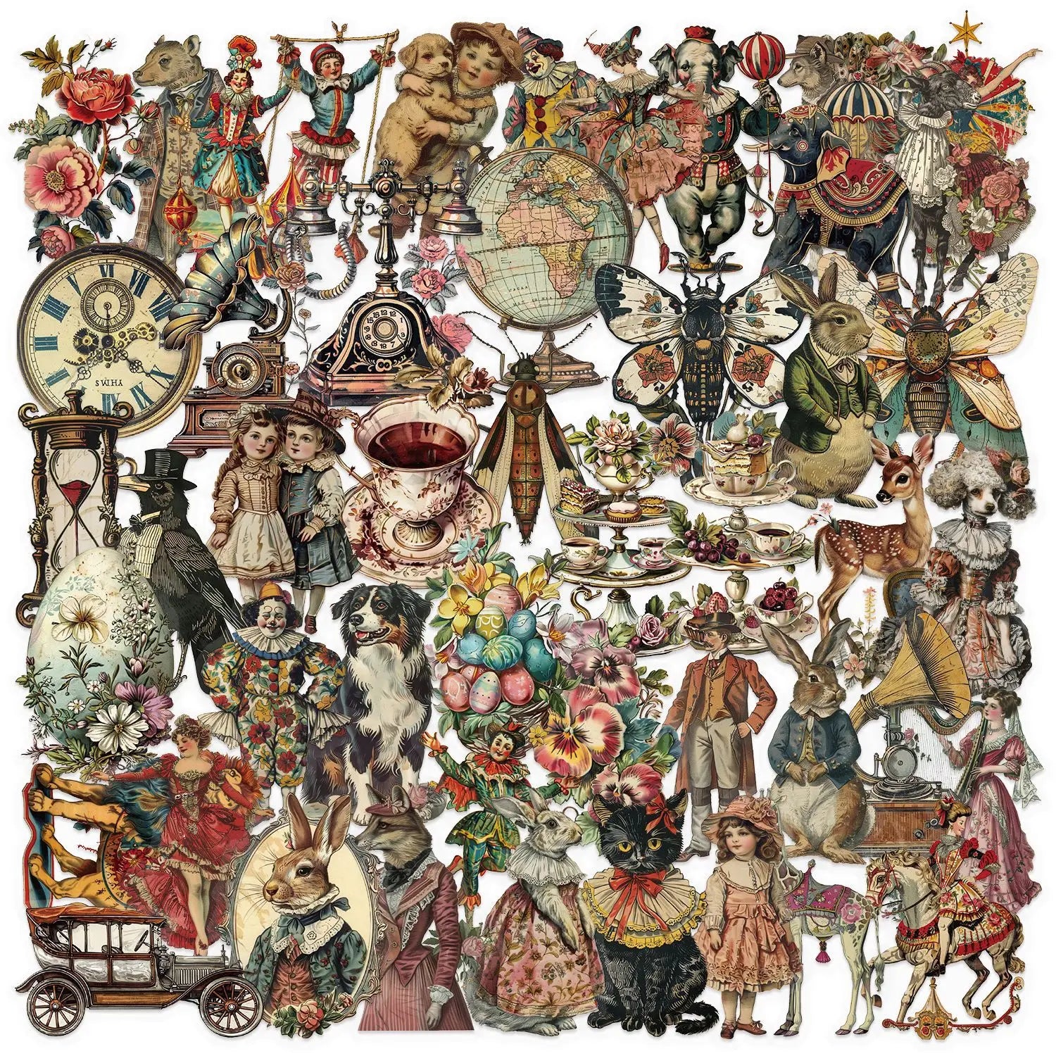 50Pcs Transparent Victorian Era Vintage Stickers for Book Laptop Decor PET Material Middle Age Sticker