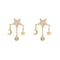 Zuola Trendy Eco-friendly Brass 18K Gold Plated Drop Earring Star Moon Pendant Shiny Zircon 925 Silver Fashion Earring for Women