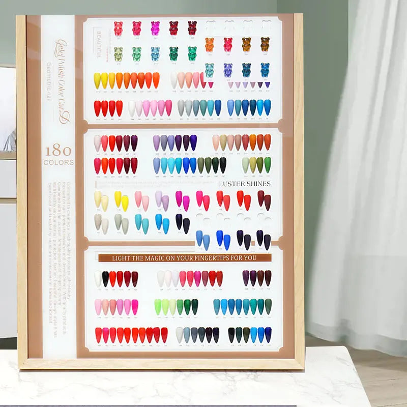 Large Wood Photo Frame with 300 Color Acrylic Landing Sample Nail Polish Gel Tips Color Card Display for Nail Supplies