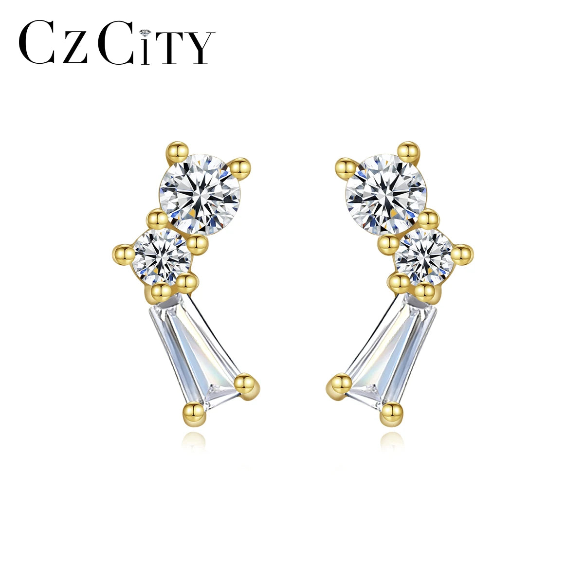 CZCITY Jewelry S925 Sterling Silver Earrings Gold Plated Clear CZ Star Girls Tiny Studs Earrings Wholesalers