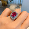 ZooYing Luxury Dazzling Crystal White Zircon Women's Jewelry Gift Royal Vintage Oval Pigeon Blood Eternity Ring Necklace Earring