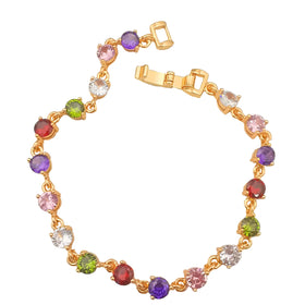 Wholesale Dainty Multicolor Zircon Art Deco Bracelet 18K Gold Plated Elegant Colorful Gemstone Chain Bracelet for Daily & Gift