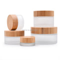 30g 50g Frosted Clear Cream Glass Jar Bamboo Lid Container Empty Customized Cosmetic Packaging Jars