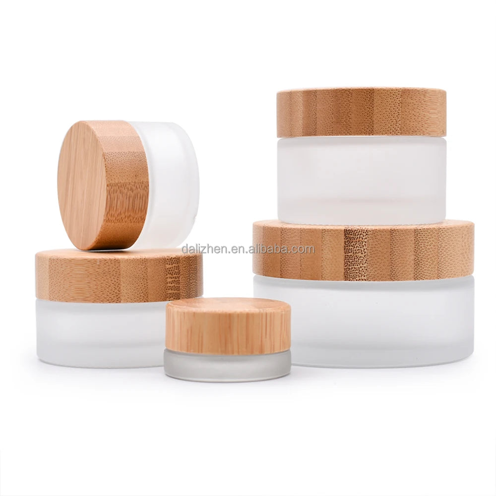 30g 50g Frosted Clear Cream Glass Jar Bamboo Lid Container Empty Customized Cosmetic Packaging Jars