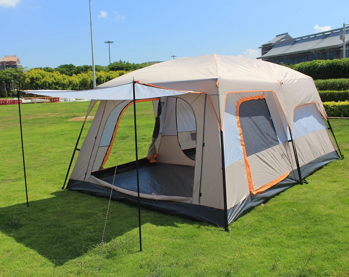 Outdoor Camping Tent With 2 Rooms 1 Living Room Waterproof Extra Large Space 8-12 Persons Family Tent