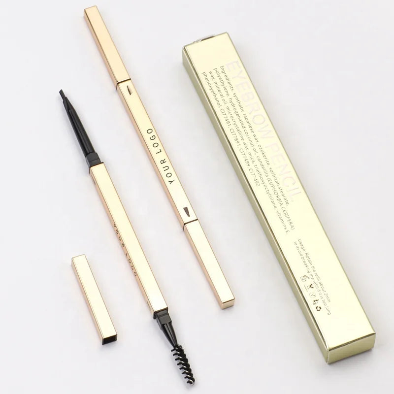 Wholesale Custom 5 Colors Waterproof Eye Brow Liner Pen with Brush Vegan Retractable Gold Slim Private Label Eyebrow Pencil