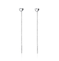 Personalize Simple Lightweight Long Love Heart Chain Threader Earrings for Women Teen 925 Sterling Silver Ear Wire