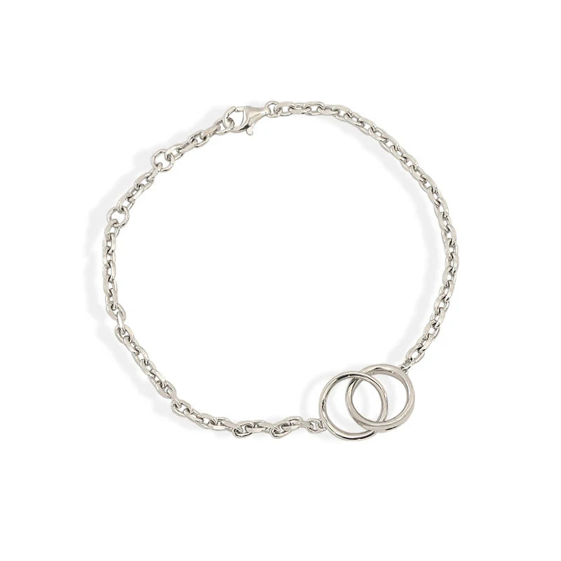 WMAS193 Minimal Stacking Bracelet in 925 Sterling Silver Double Ring Bracelet Double Ring Charm Chain Bracelet