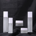 Custom logo 20g 50g 40ml 100ml 120ml Frosted White square Glass Bottle and Jar with White Cap Cosmetic Package Container