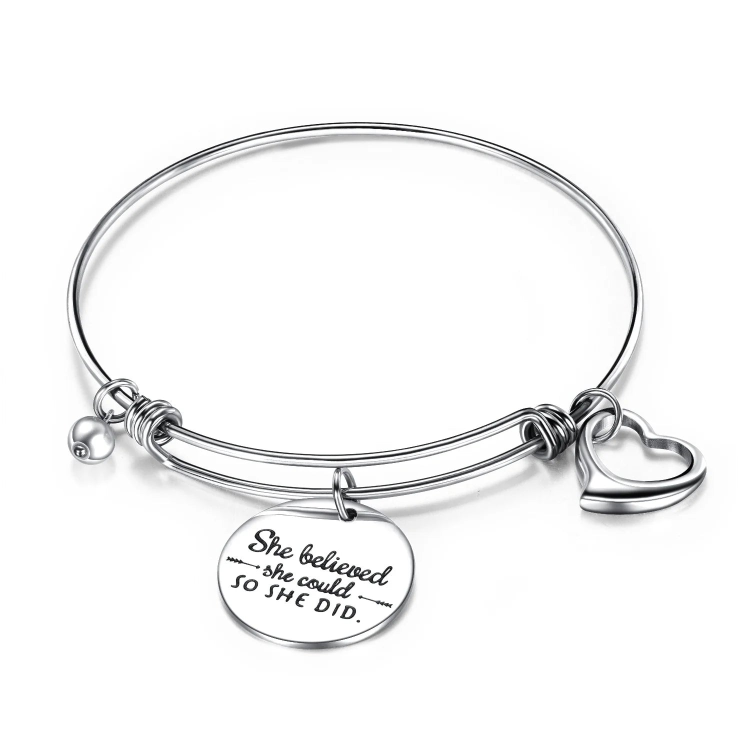 Handmade Custom Adjustable Wire Bangles Jewelry with Letter Charms Women Bracelet