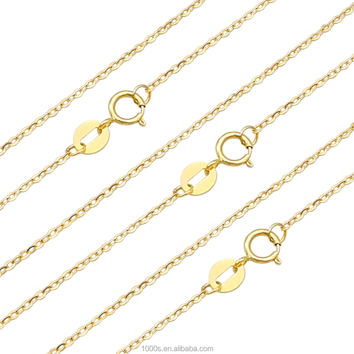 14k Solid Gold Chain Original Factory Hot Selling 14K Pure Real Gold Flat Cable Chain Necklace Jewelry