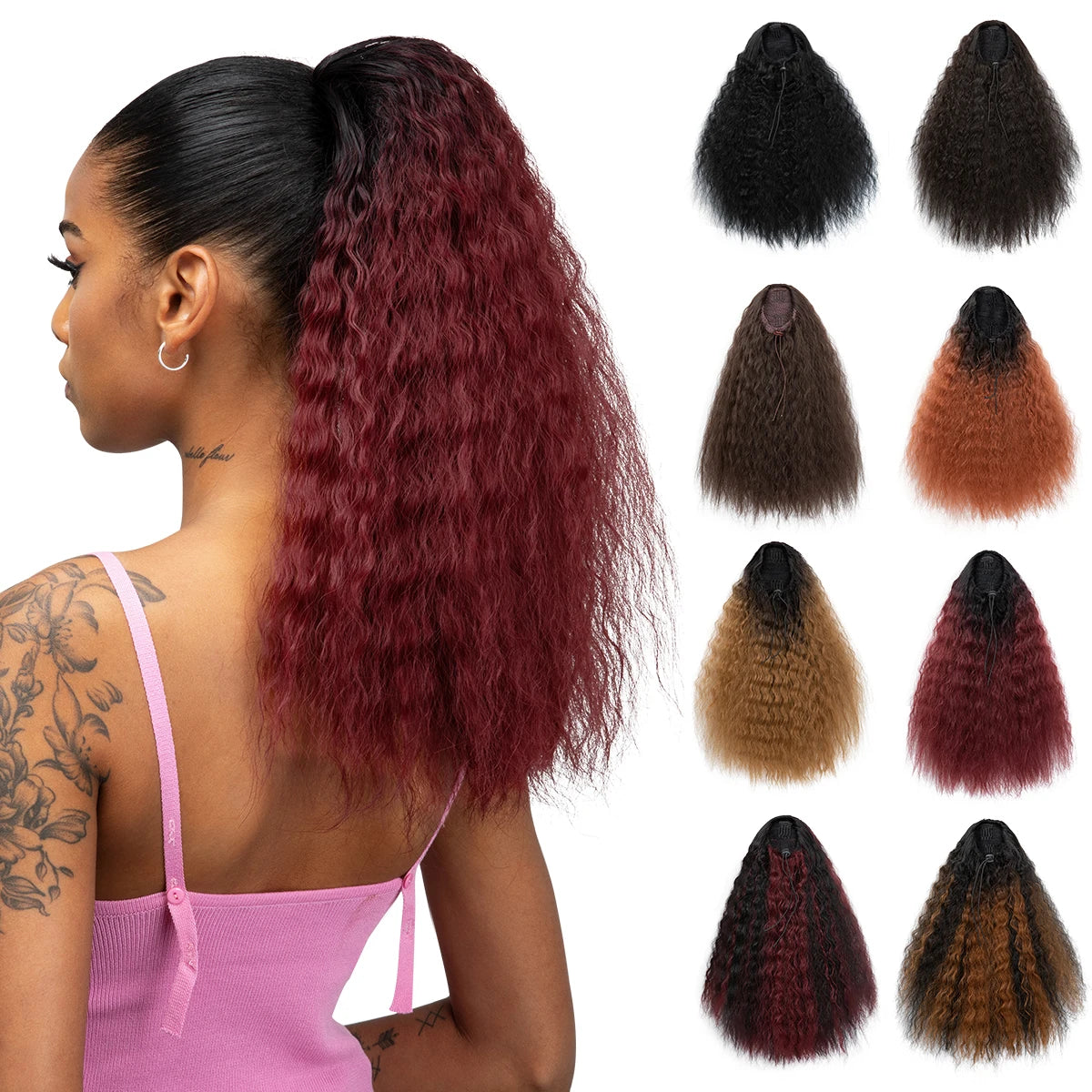 Wholesale High Quality Fiber Cheap Afro Puff Kinky Curly Water Wave Synthetic Drawstring Ponytail Heat Resistant Extensions MegaBDM
