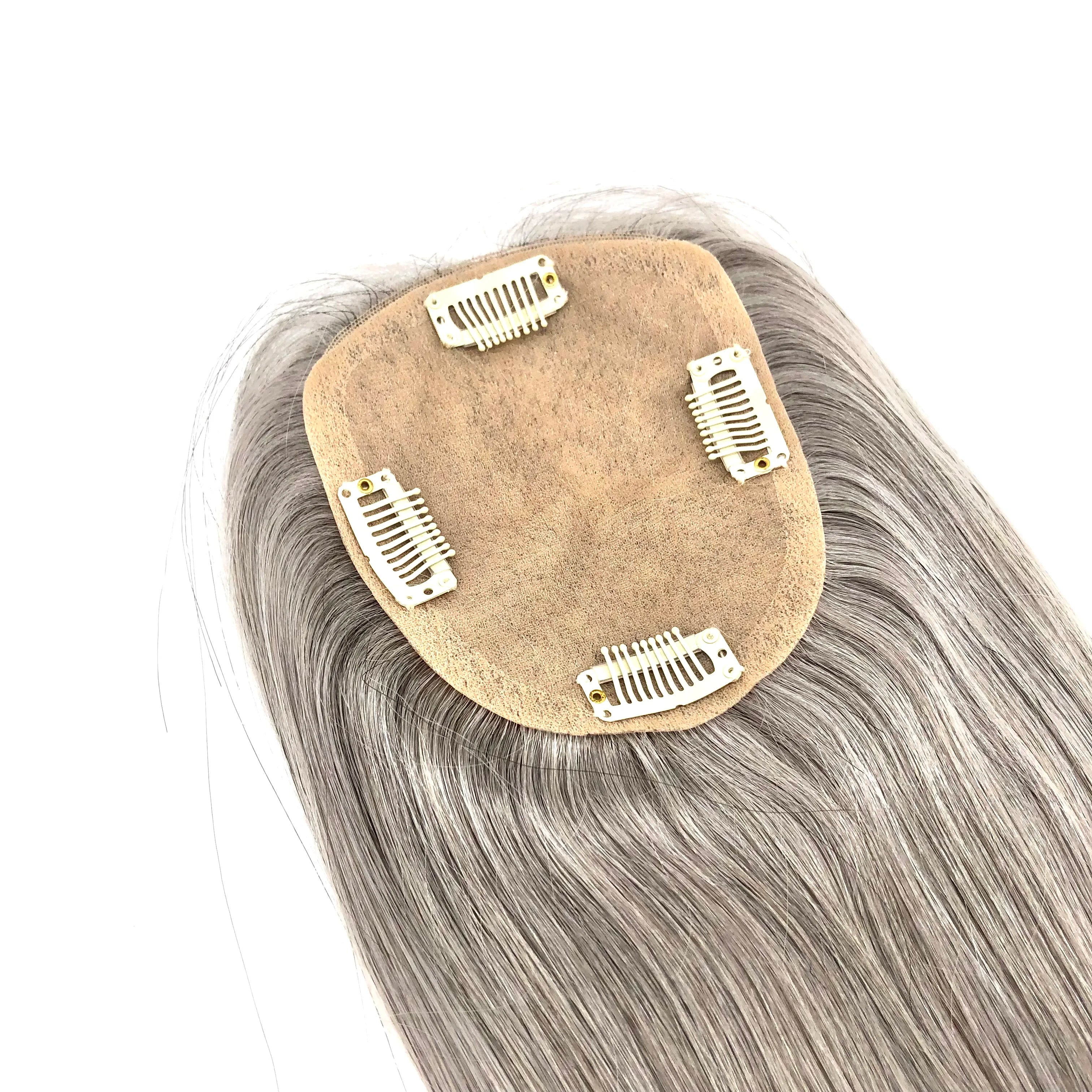 AU Wholesale 100 Human Thinning Hair Cover  Human Hair Clip in Gray Hair Customized Silk Topper for Women