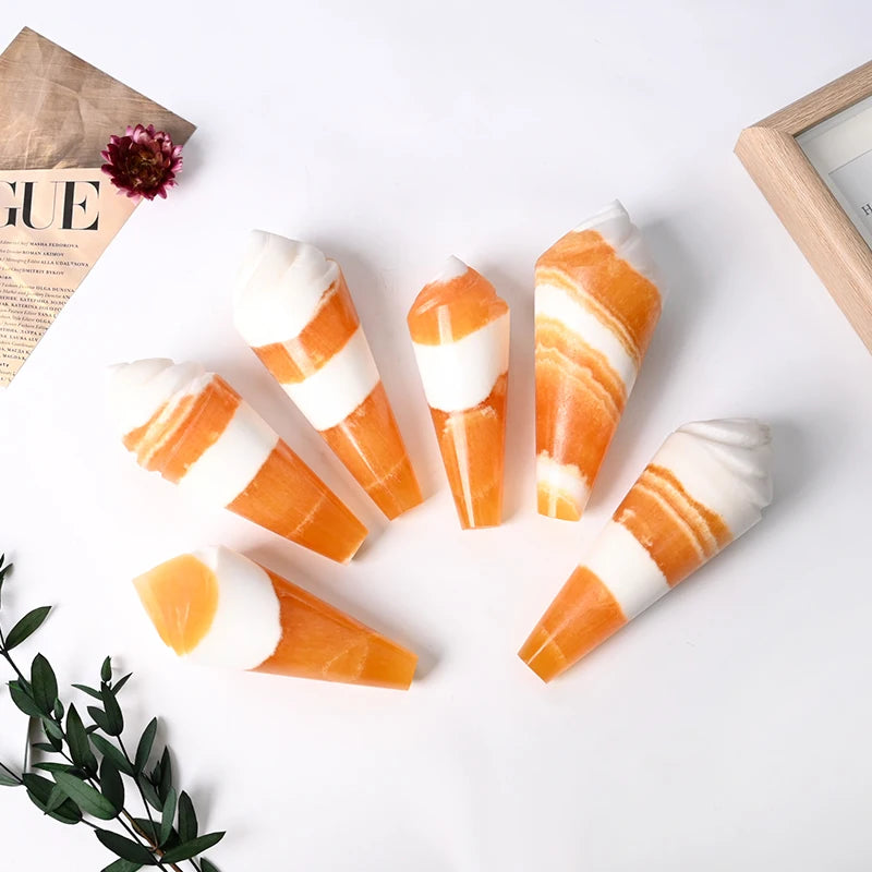 New Product Natural Gemstone Carved Ice Cream Sculpture Yellow Calcite Ice Cream for Decoration