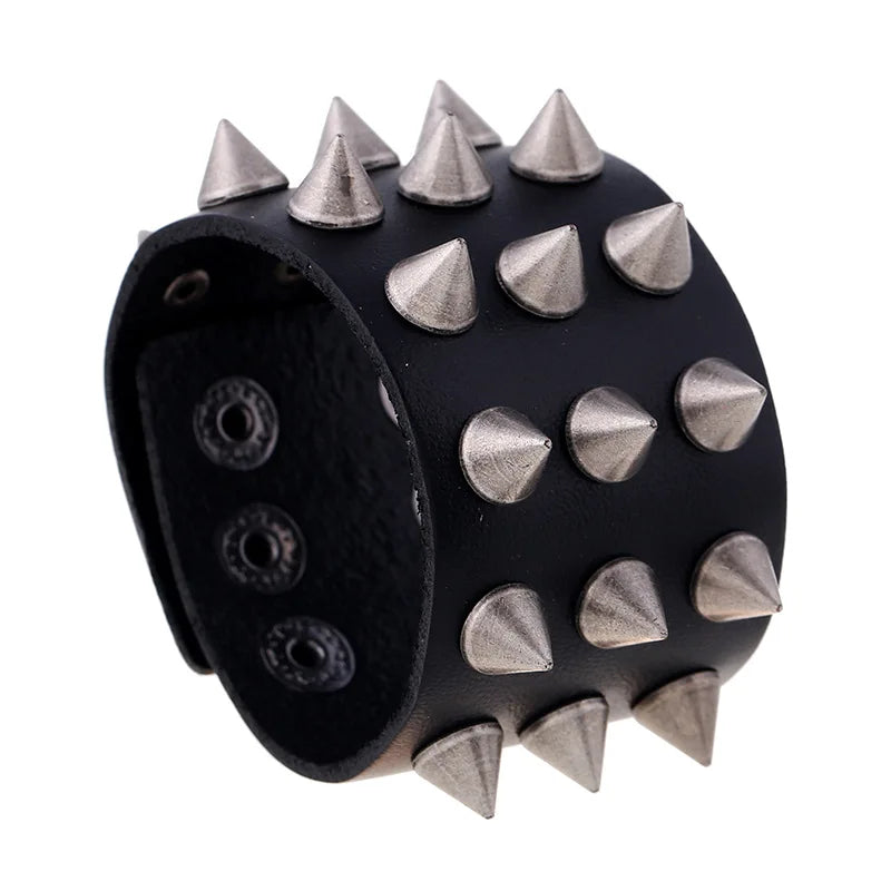 Wholesale Punk Rock Genuine Leather Cuff Bracelet with Spike Shape Men's Jewelry Accessories for Gift or Party