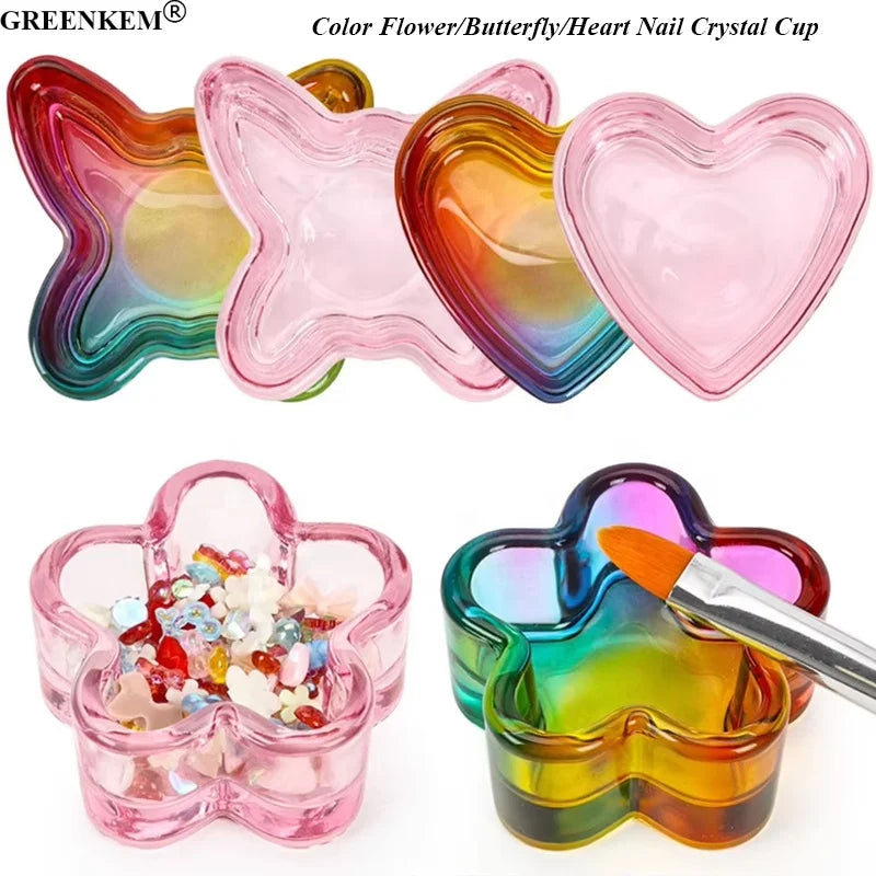 New Style Butterfly Flower Heart-shaped Uncovered Nail Dappen Dish Multifunctional Glass Nail Liquid Cup