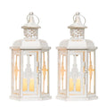 RTS US Stocks Set of 2 Decorative White Metal Glass Wedding Candle Lanterns Vintage Moroccan Style Hanging Lantern Candle Holder