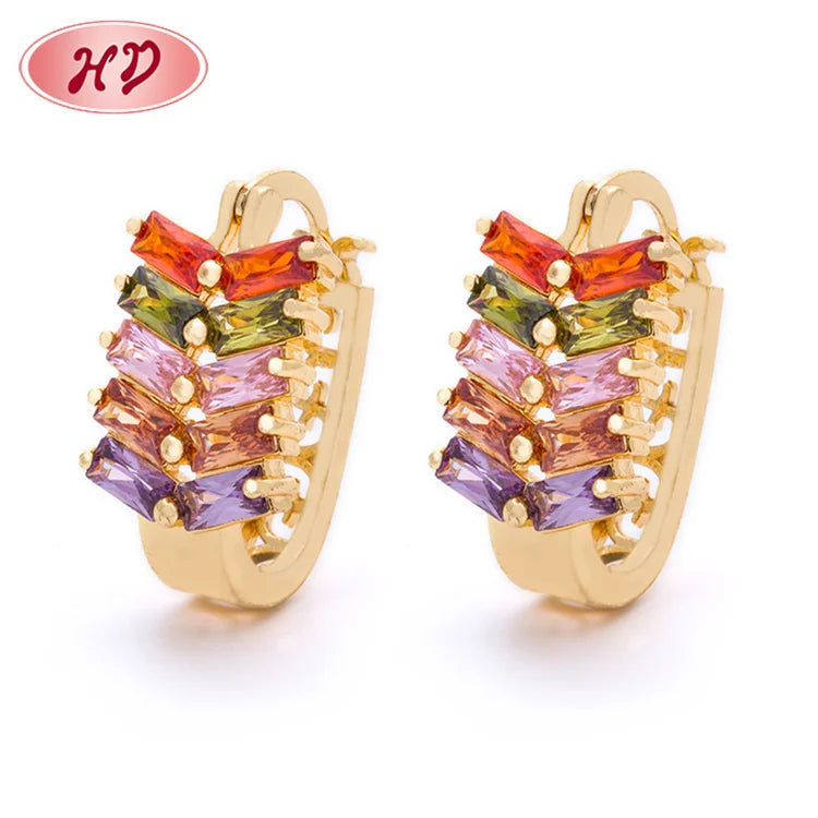 2019 Latest Design 18K Gold Plated Jewelry Colored Diamond Hoop Huggie Earring for Women