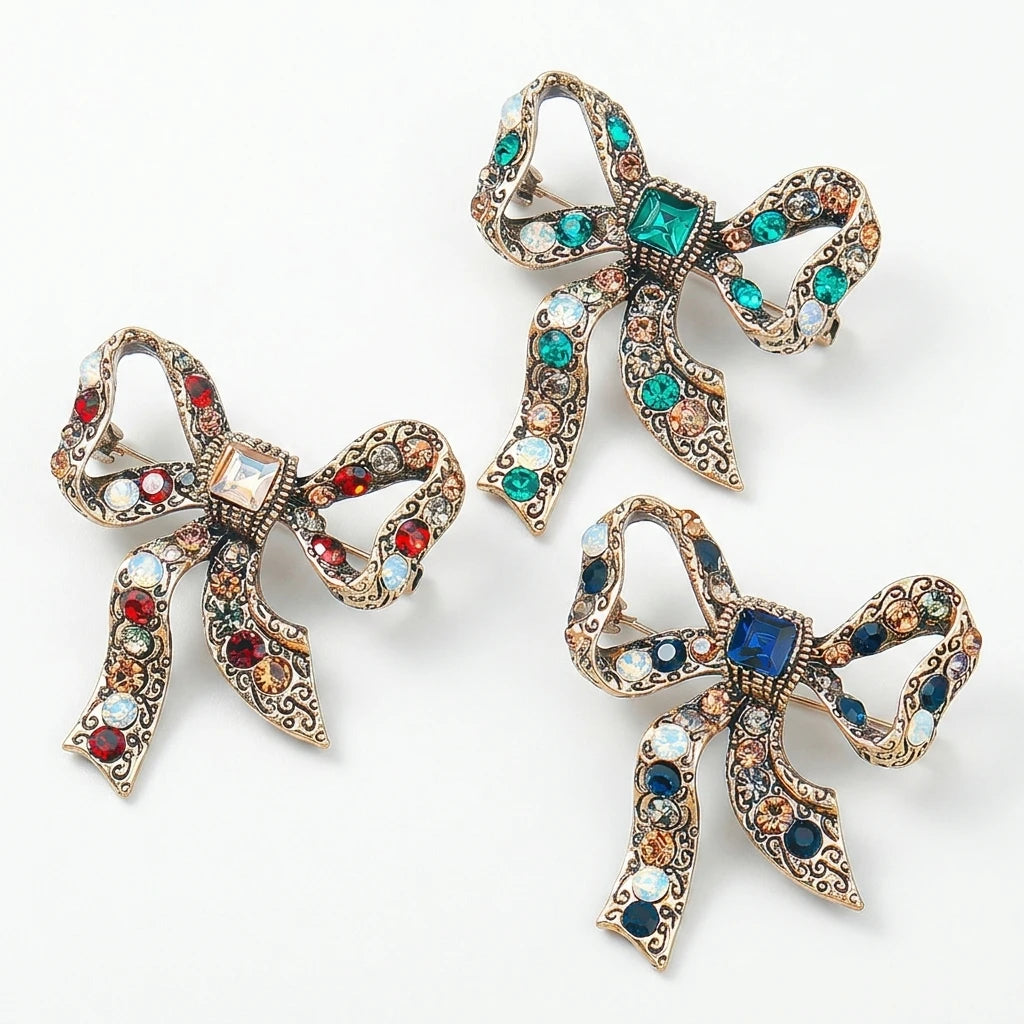 Jacho Newest Bow Crystal Brooch Women Jewelry Fashion Banquet Pin Suit Accessories Rhinestone Safety Brooch Pin for Women Girls