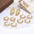 EC1926  Thick 18K Gold Plated Pink DIamond Crystal CZ Zircon Marquise Rhombus Huggie Hoops Earrings for Women Ladies