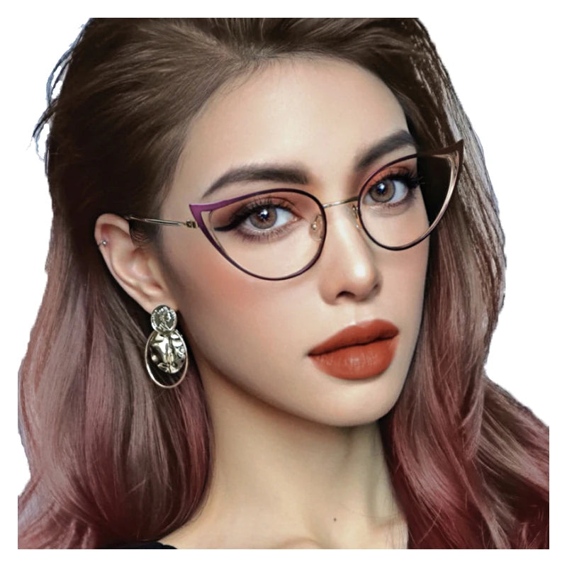 STORY KDD6867 Female Metal Frame Optical Eyewear Anti Blue Light Glasses Fashion Ins Trend Hollow Cat Eye Computer Eyeglasses