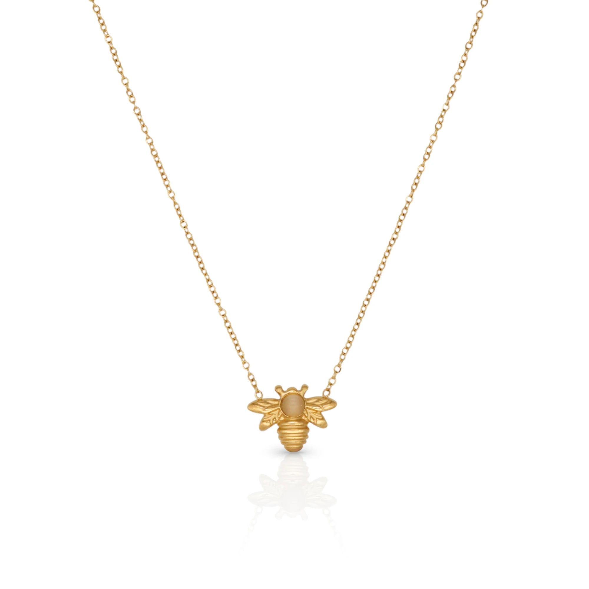 Chris April Fashion Jewelry Water-proof PVD Gold Plated 316L Stainless Steel Animal Honey Bee Pendant Necklace with Cats Eye
